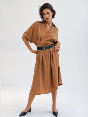 zara beige button dress | Dresses | Zara Buttonup Midi Zara linen blend Size:US2 - Preorder model-emmafogarty Our girls are so Waist dart detail and